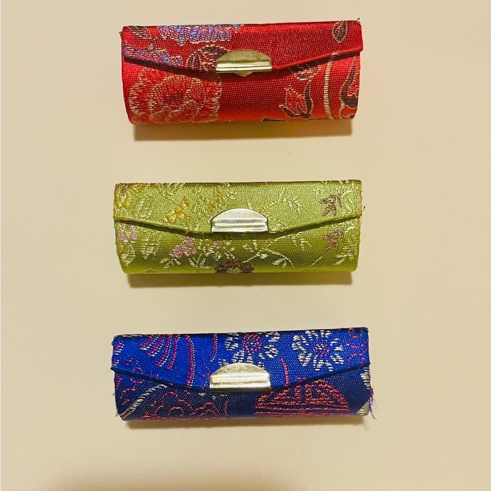 Decorative Silk Lipstick Cases (3) - Red, Green, Blue